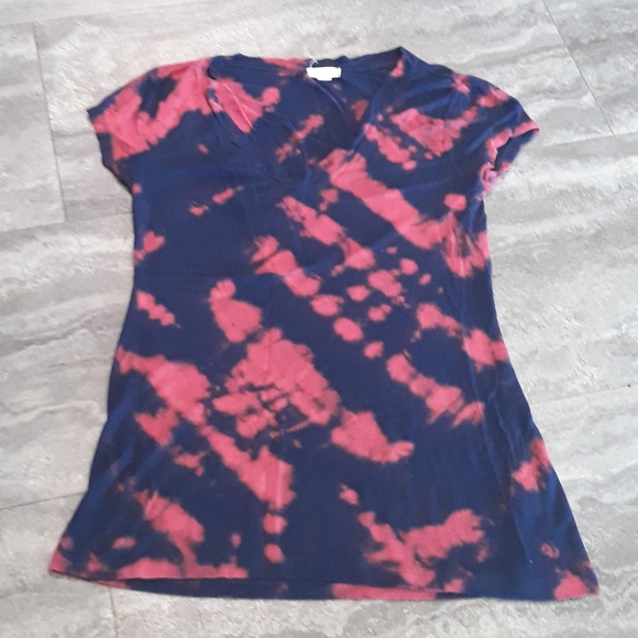 Custom Bleach Tie Dye Stretchy Tee - Size Large Red/Blue Slim Fit Tee Shirt - Picture 7 of 7